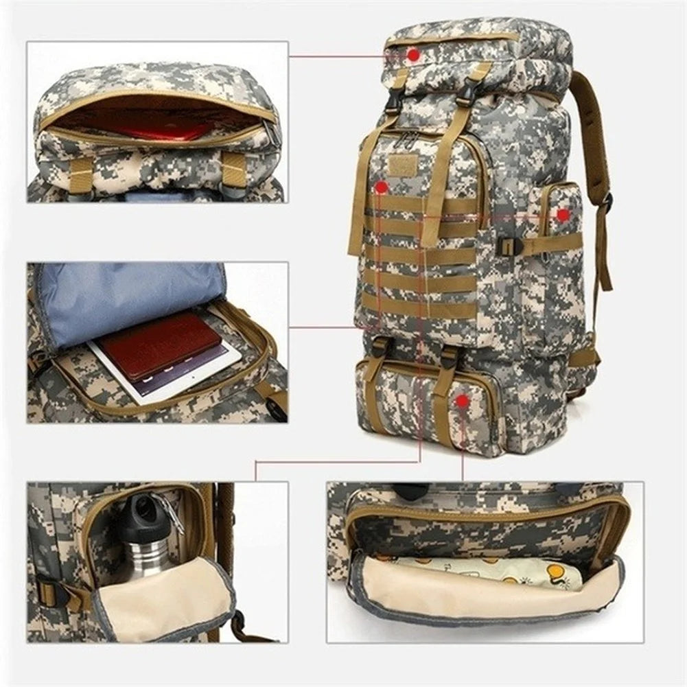 80L/100L Mountaineering Tactical Backpack - Large Climbing Bag for Hiking & Camping