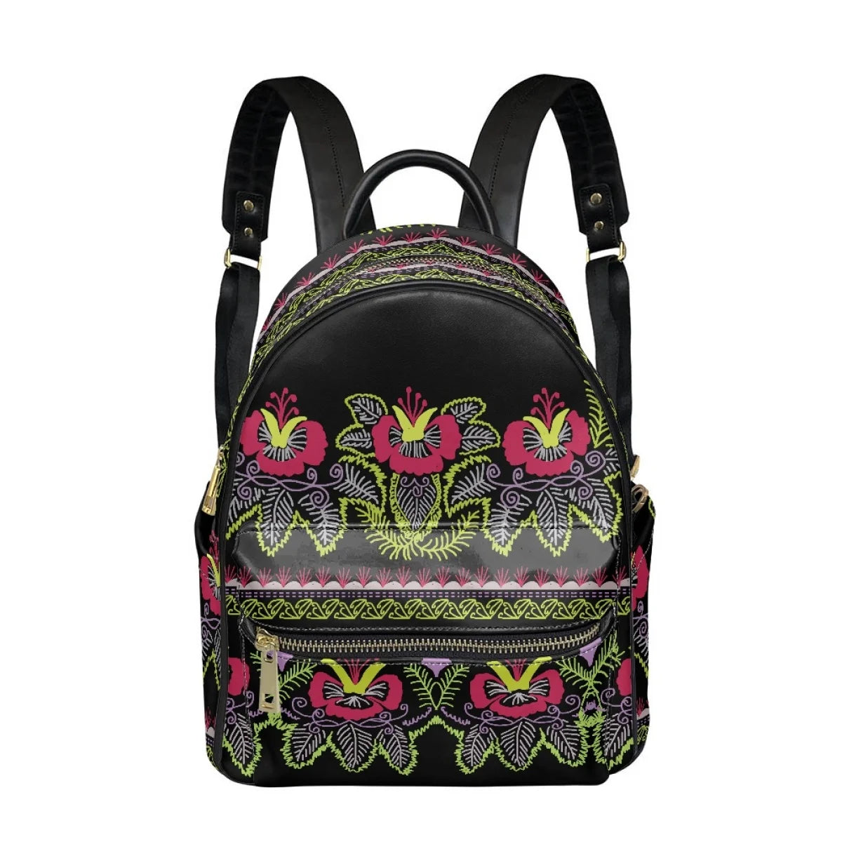 Fashion Floral Print PU Leather Backpack - Stylish Bag for Women and Teenage Girls