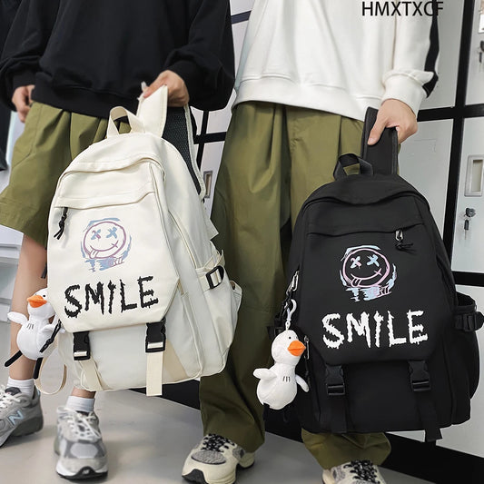 Pocket Front Preppy Style Nylon Backpack - Kawaii Large Capacity School Bag