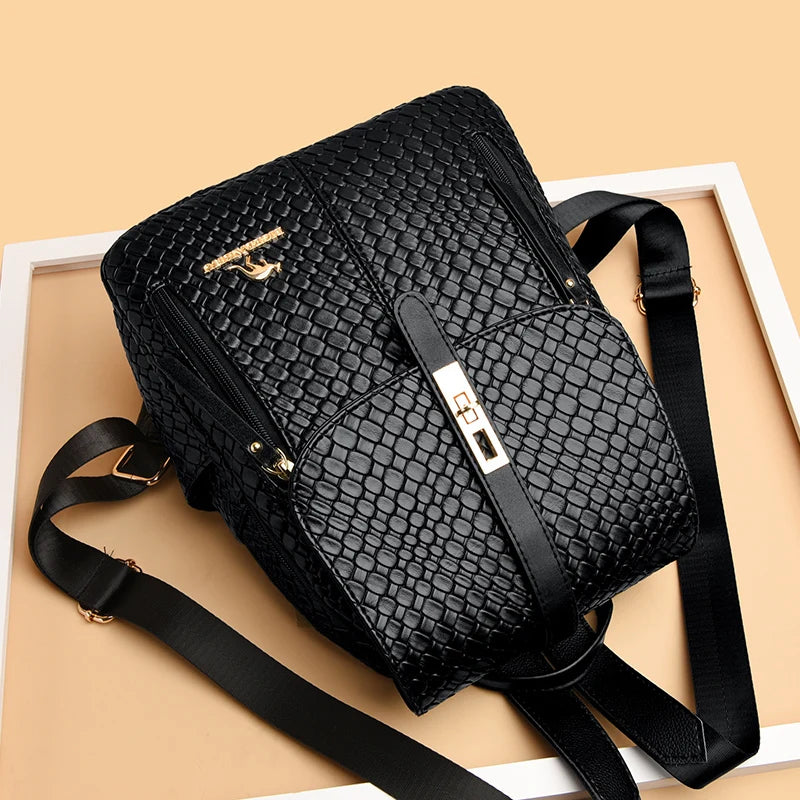 Luxury Women Leather Backpack - Vintage School Bag Rucksack for Girls